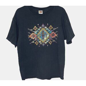 Vtg Southwest T Shirt Mens Large Navy Blue Native Tribal Aztec Gold Metallic